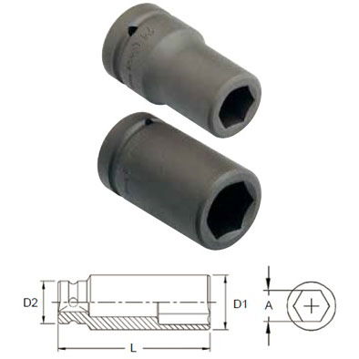 Genius Tools 849533 1"-os 6 lapú gépi dugókulcs fej, hosszított kivitel, 33 mm termék fő termékképe